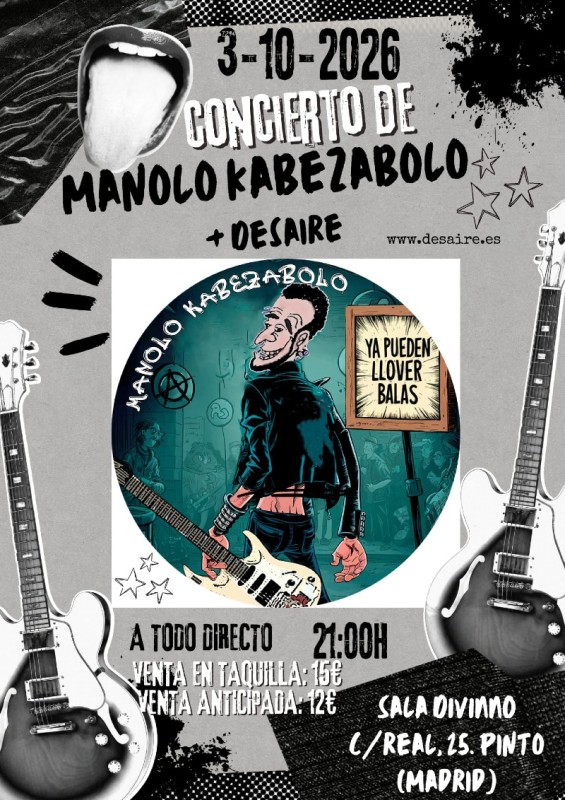 MANOLO KABEZABOLO. CONCIERTO PUNK-ROCK. 3.10.2026. En Pinto. Sábado